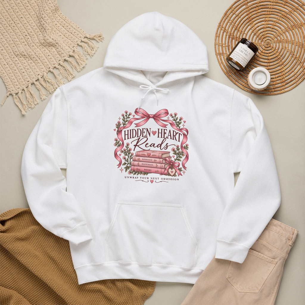 Hidden Heart Reads book stack floral design Hoodie | reading quote sweatshirt