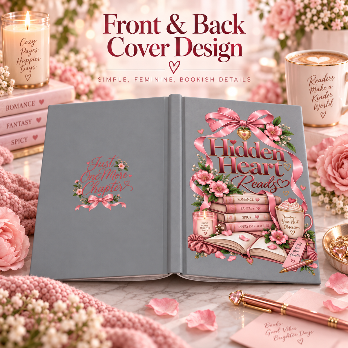 Hidden Heart Reads Hardcover Journal | Floral Ribbon Booklover Notebook