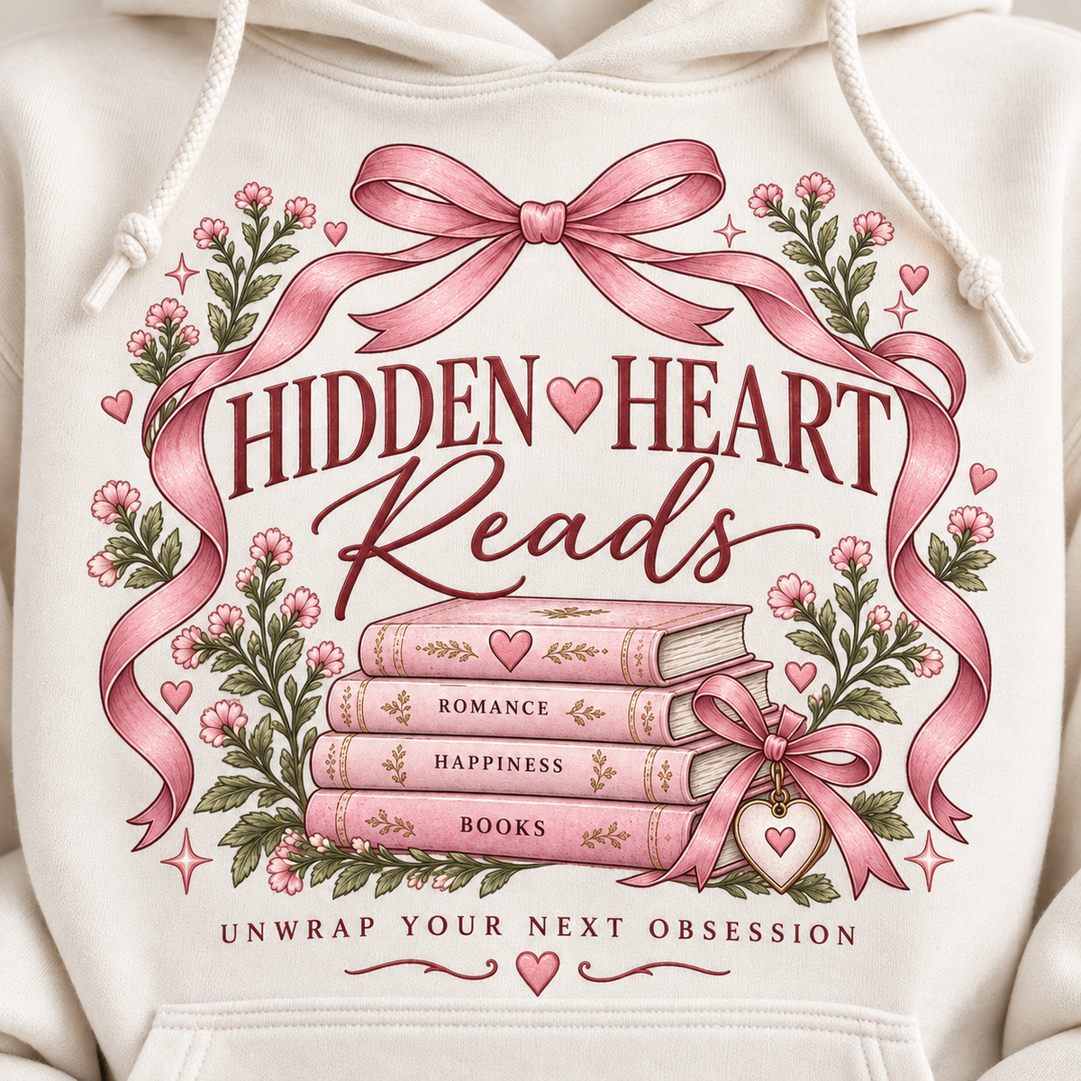 Hidden Heart Reads book stack floral design Hoodie | reading quote sweatshirt